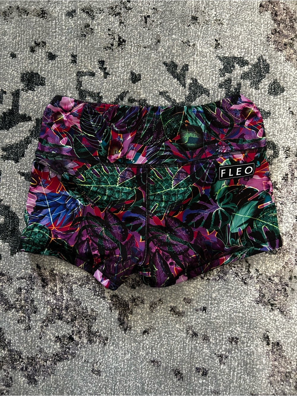 Fleo Women's Tropical Leaf Athletic Shorts - Green, Purple, Pink